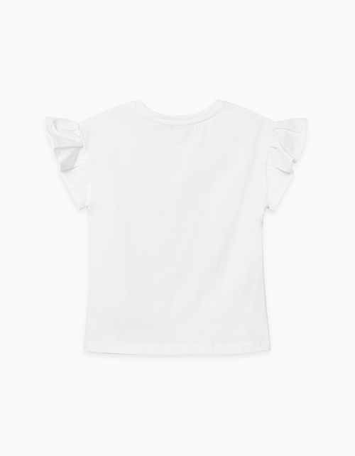 Купить молочную футболку полуприлегающего силуэта для девочки