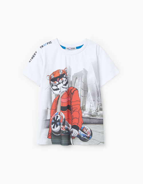 Купить белую футболку с принтом для мальчика