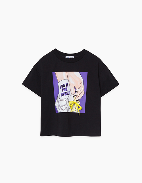 Черная футболка с ярким принтом для девочки Купить черную футболку с ярким принтом для девочки