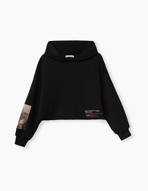 Черное укороченное худи для девочки Купить черное укороченное худи бренда Bellbimbo для девочки