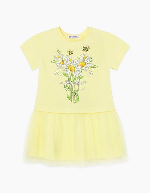 Купить светло-желтое комбинированное платье