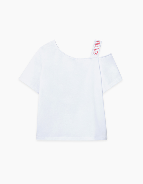 Купить белую футболку с открытым плечом