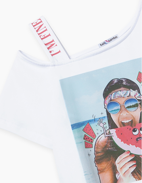 Купить белую футболку с открытым плечом