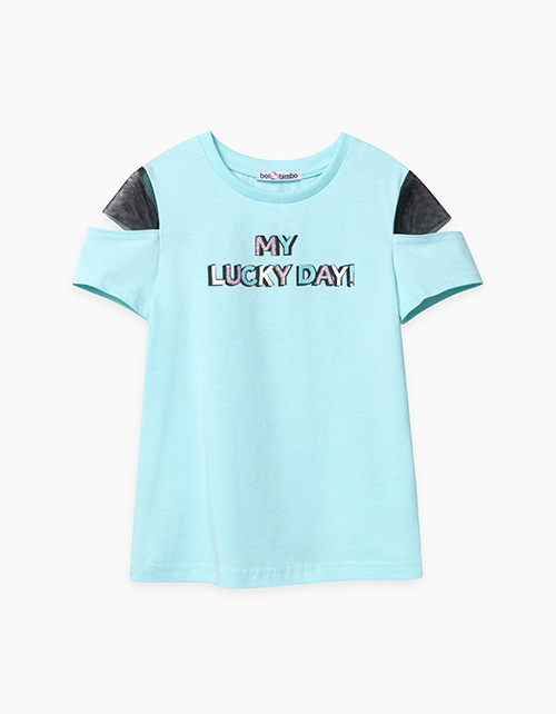 Купить светло-бирюзовую футболку для девочки