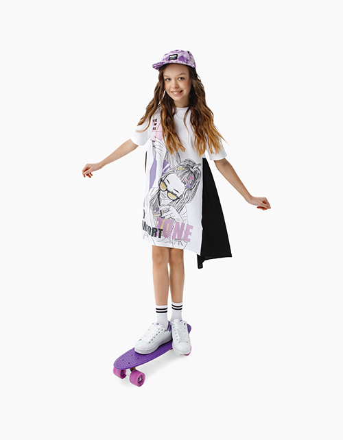 Ассиметричное платье свободного силуэта с оригинальным декором Купить ассиметричное платье свободного силуэта с оригинальным декором