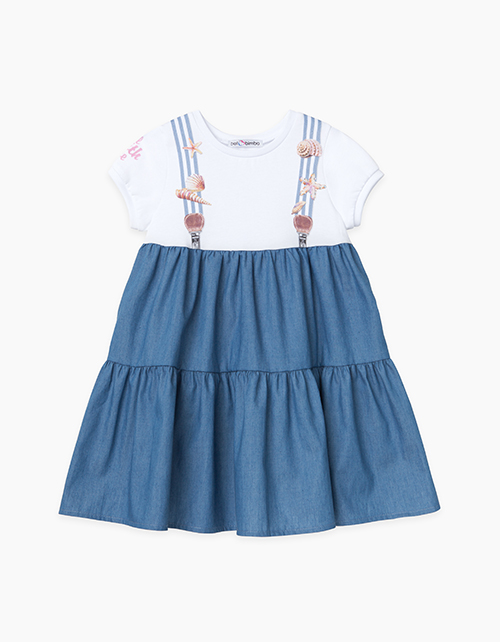 Купить голубое платье-трапеция с коротким рукавом