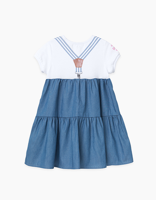 Купить голубое платье-трапеция с коротким рукавом