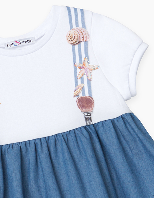 Купить голубое платье-трапеция с коротким рукавом