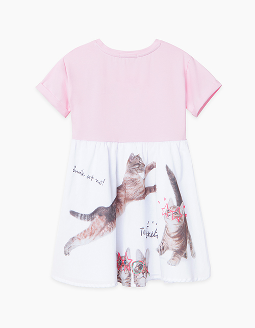 Купить светло-розовое комбинированное летнее платье