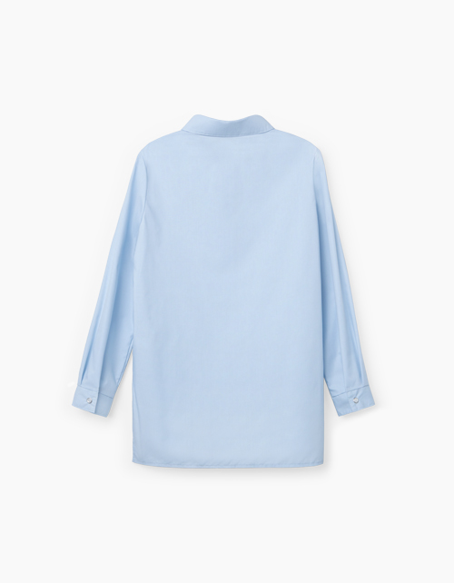 Купить голубую блузку с удлиненной спинкой