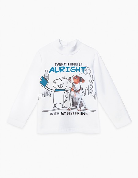 Белый лонгслив с высоким воротником-стойкой Белый лонгслив с высоким воротником-стойкой