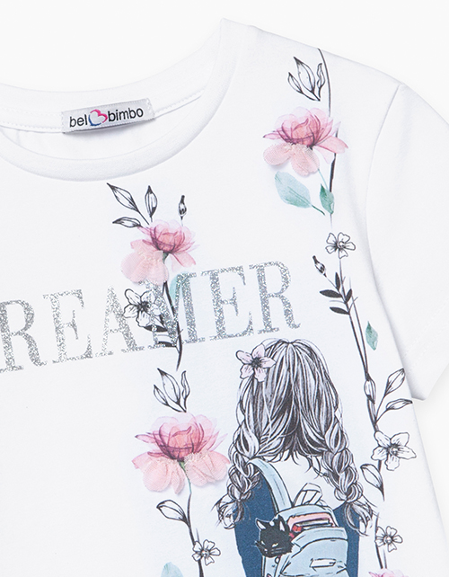 Белая футболка c принтом для девочки Белая футболка c принтом для девочки