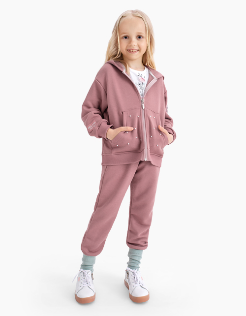 Розово-коричневые брюки-джоггеры для девочки