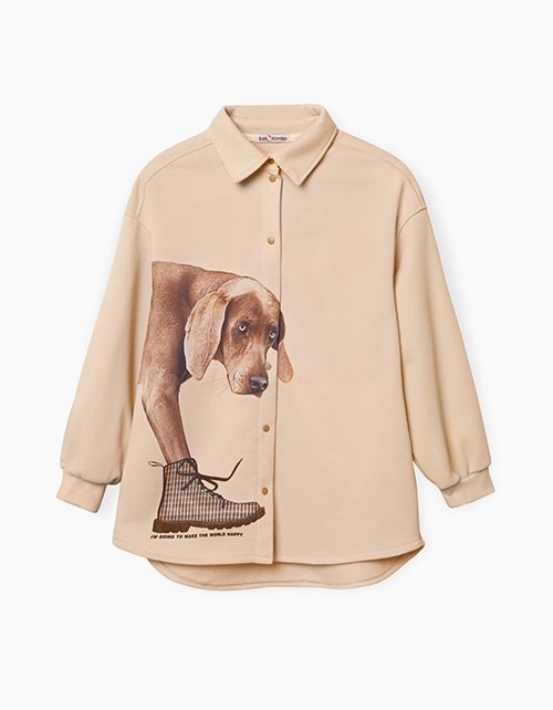 Свободная бежевая рубашка с принтом для девочки