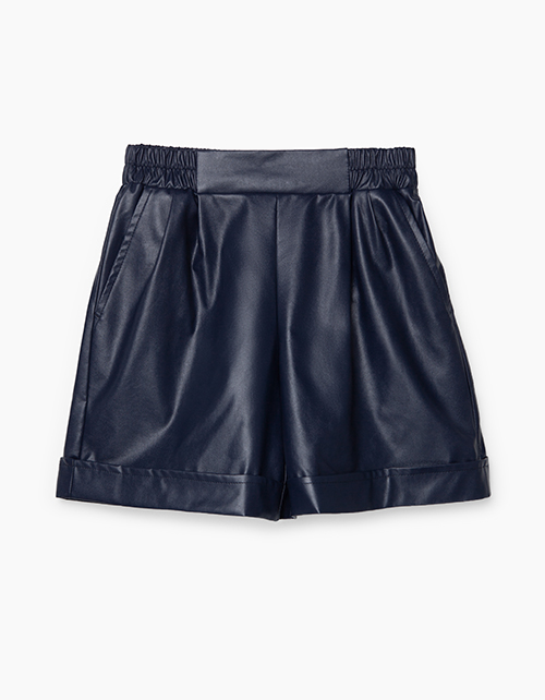 Темно-синие шорты из экокожи для девочки