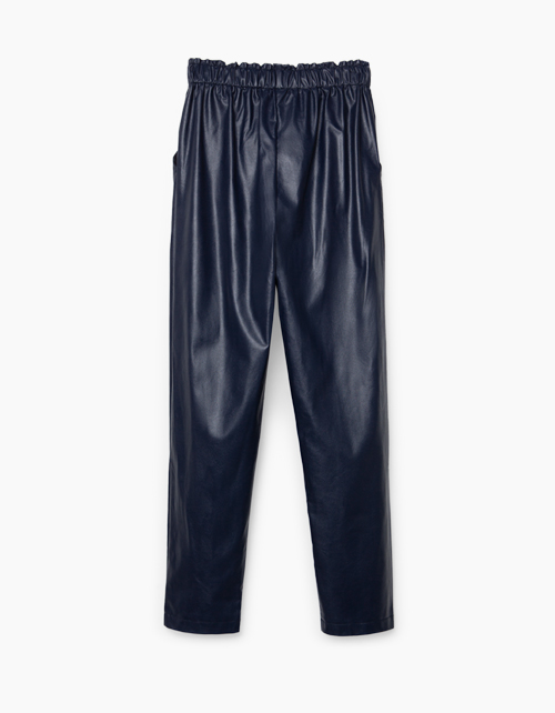 Темно-синие брюки-каррот из экокожи Темно-синие брюки-каррот из экокожи