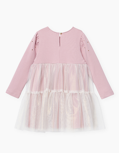 Нарядное темно-розовое платье с длинным рукавом