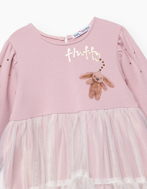 Нарядное темно-розовое платье с длинным рукавом