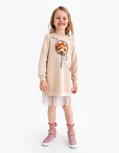 Бежевое платье с длинным рукавом Бежевое платье с длинным рукавом