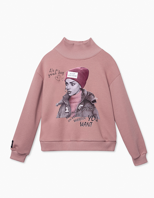 Объемный розовый свитшот с воротником-стойкой Объемный розовый свитшот с воротником-стойкой