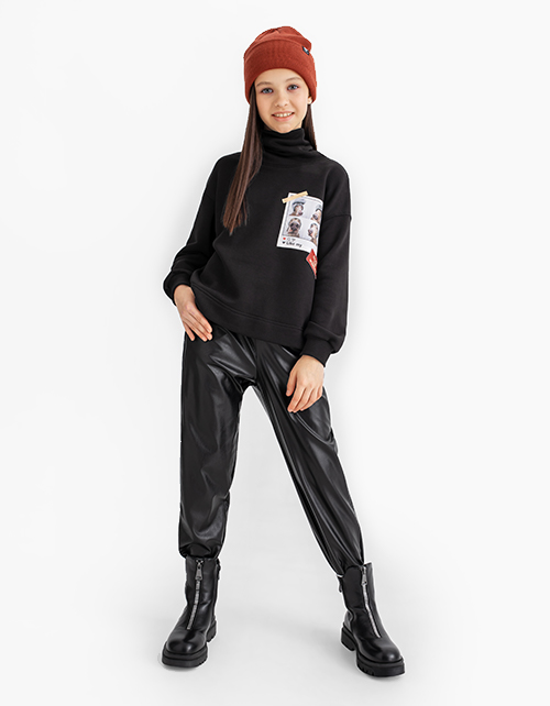 Черный оверсайз свитшот для девочки Черный оверсайз свитшот для девочки