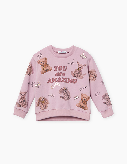 Темно-розовый свитшот с принтами для девочки