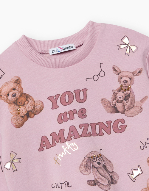 Темно-розовый свитшот с принтами для девочки