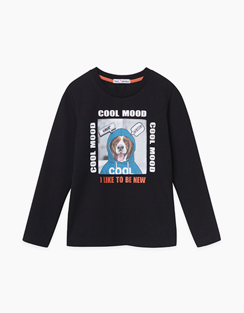 Черный лонгслив с принтом для мальчика