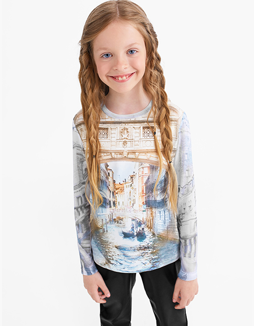 Лонгслив с набивным принтом для девочки Лонгслив с набивным принтом для девочки