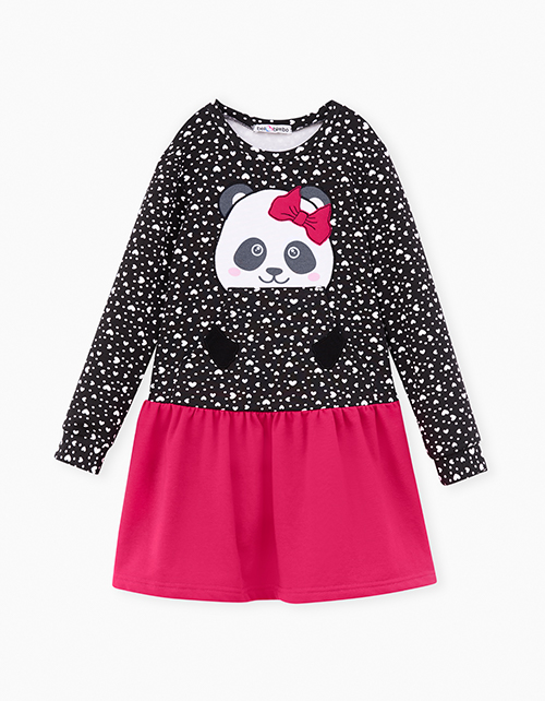 Черное платье с принтом "Панда"