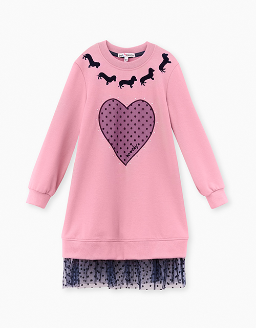 Пепельно-розовое платье с длинным рукавом