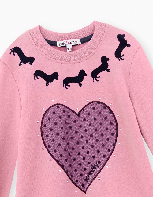 Пепельно-розовое платье с длинным рукавом