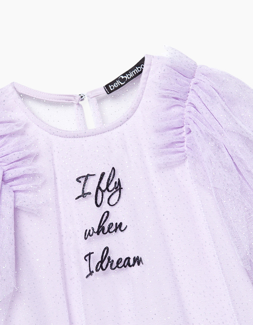 Нарядное светло-сиреневое платье из сетки с блестками