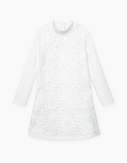 Молочное нарядное платье А-силуэта с длинным рукавом Молочное нарядное платье А-силуэта с длинным рукавом