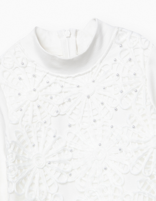 Молочное нарядное платье А-силуэта с длинным рукавом Молочное нарядное платье А-силуэта с длинным рукавом