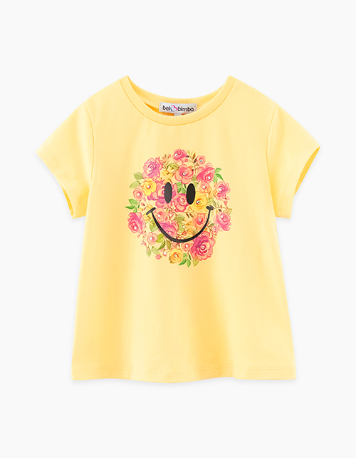 Светло-желтая футболка с принтом для девочки