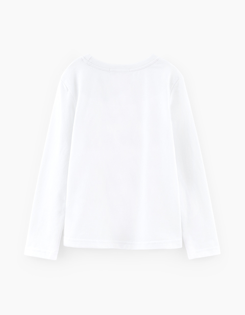 Белый лонгслив с принтом для девочки