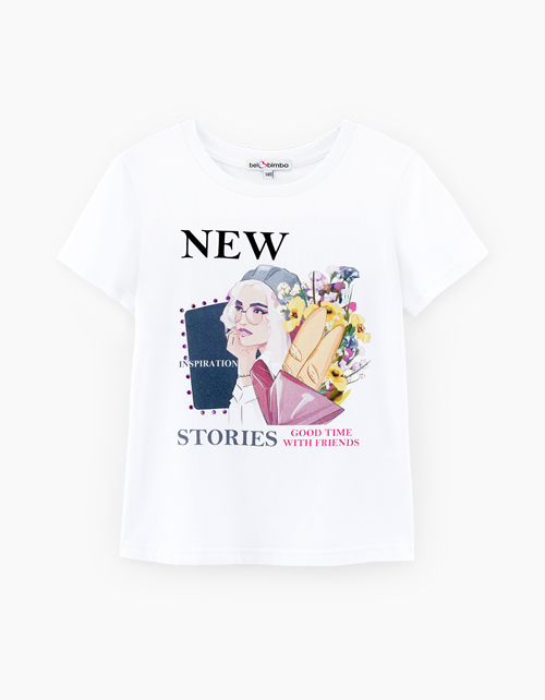 Стильная белая фуболка для девочки Стильная белая фуболка для девочки