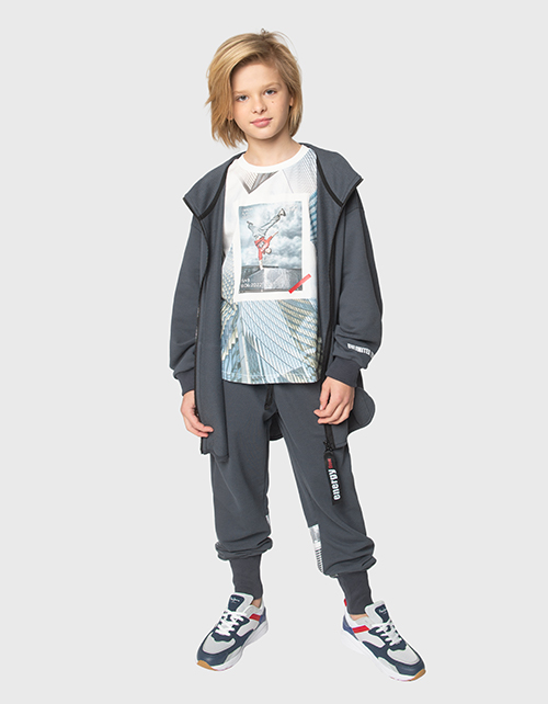 Графитовая удлиненная толстовка для мальчика