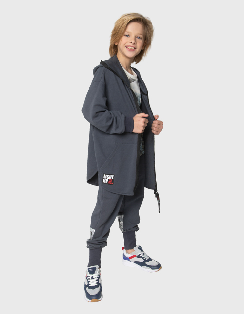 Графитовая удлиненная толстовка для мальчика