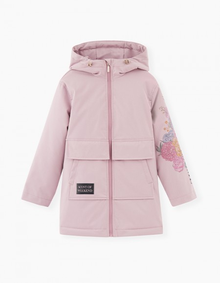 Пепельно-розовая куртка-парка для девочки
