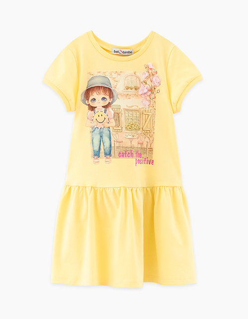 Светло-желтое платье А-образного силуэта для девочки