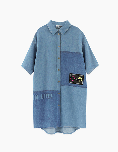 Летнее голубое платье-рубашка