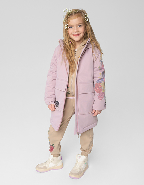 Пепельно-розовая куртка-парка для девочки