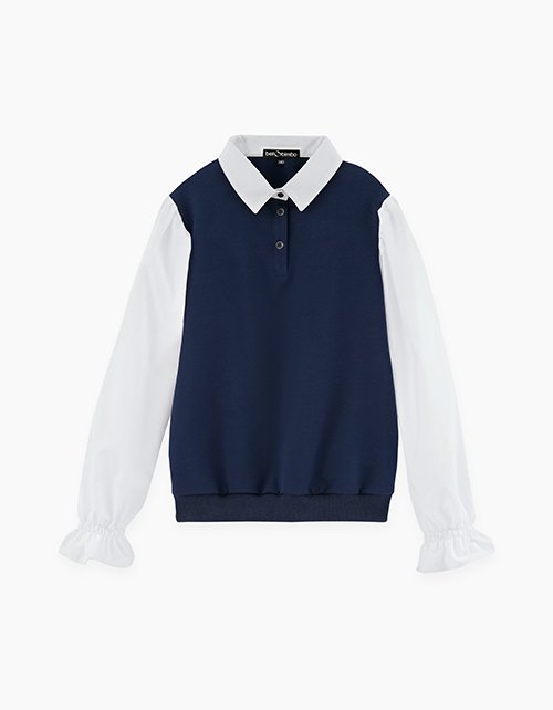 Темно-синий джемпер-обманка для девочки Темно-синий джемпер-обманка для девочки