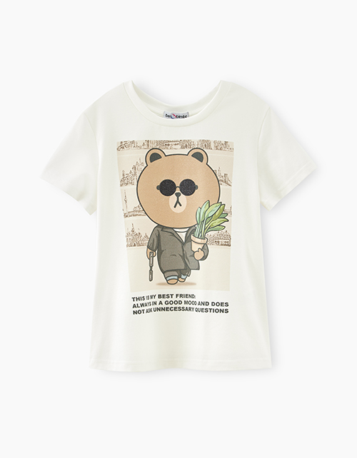 Молочная футболка с принтом для девочки