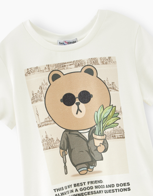 Молочная футболка с принтом для девочки