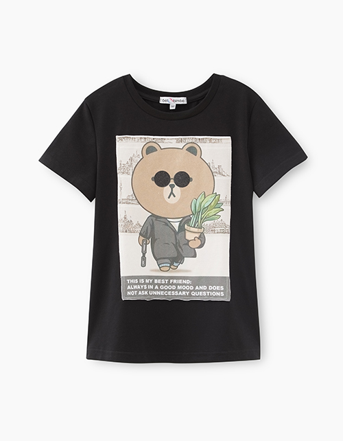 Черная футболка с принтом для девочки