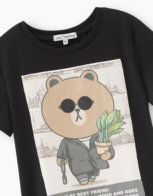 Черная футболка с принтом для девочки