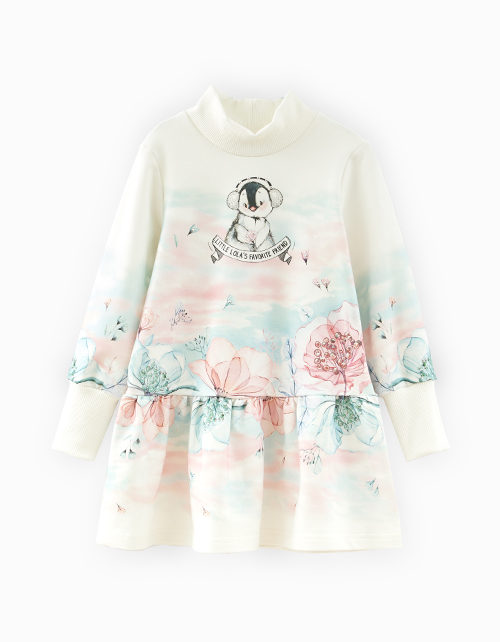 Молочное платье с длинным рукавом